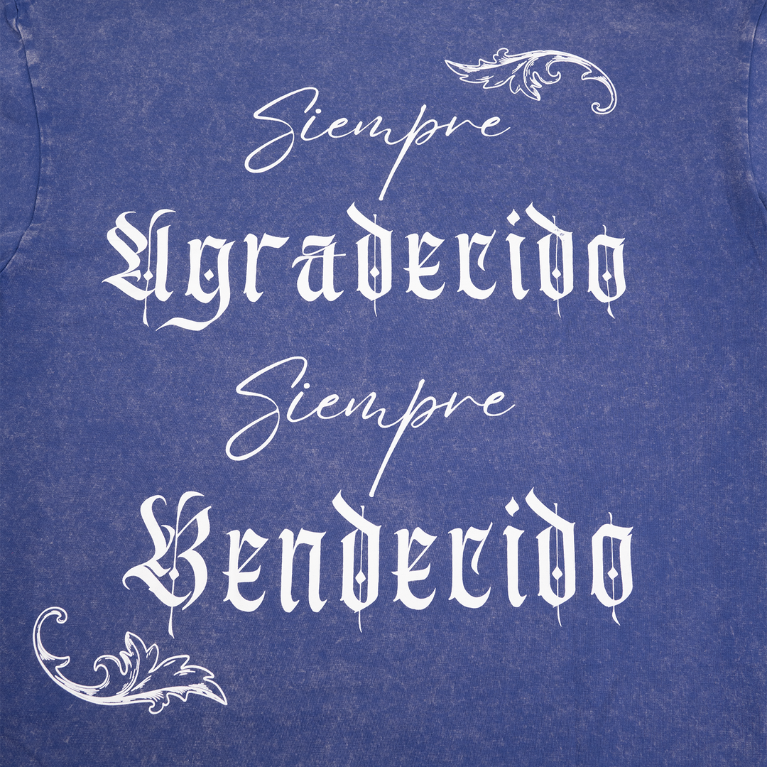 Siempre Agradecido Blue Acid Wash T-shirt