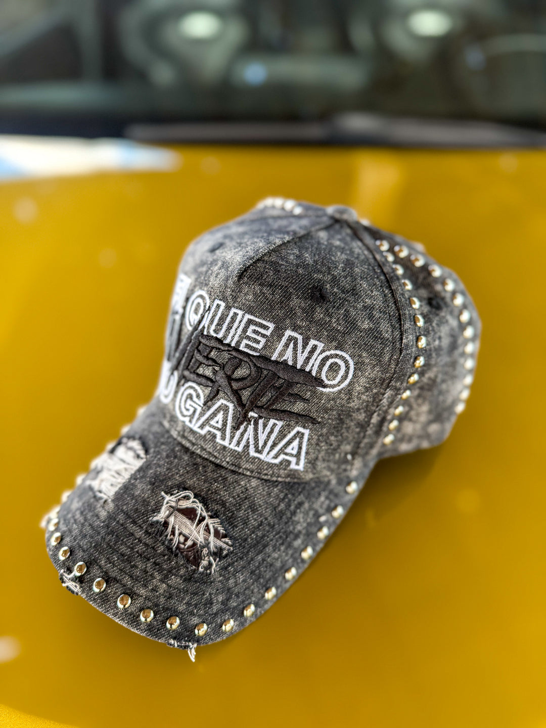 Black denim distressed Cap