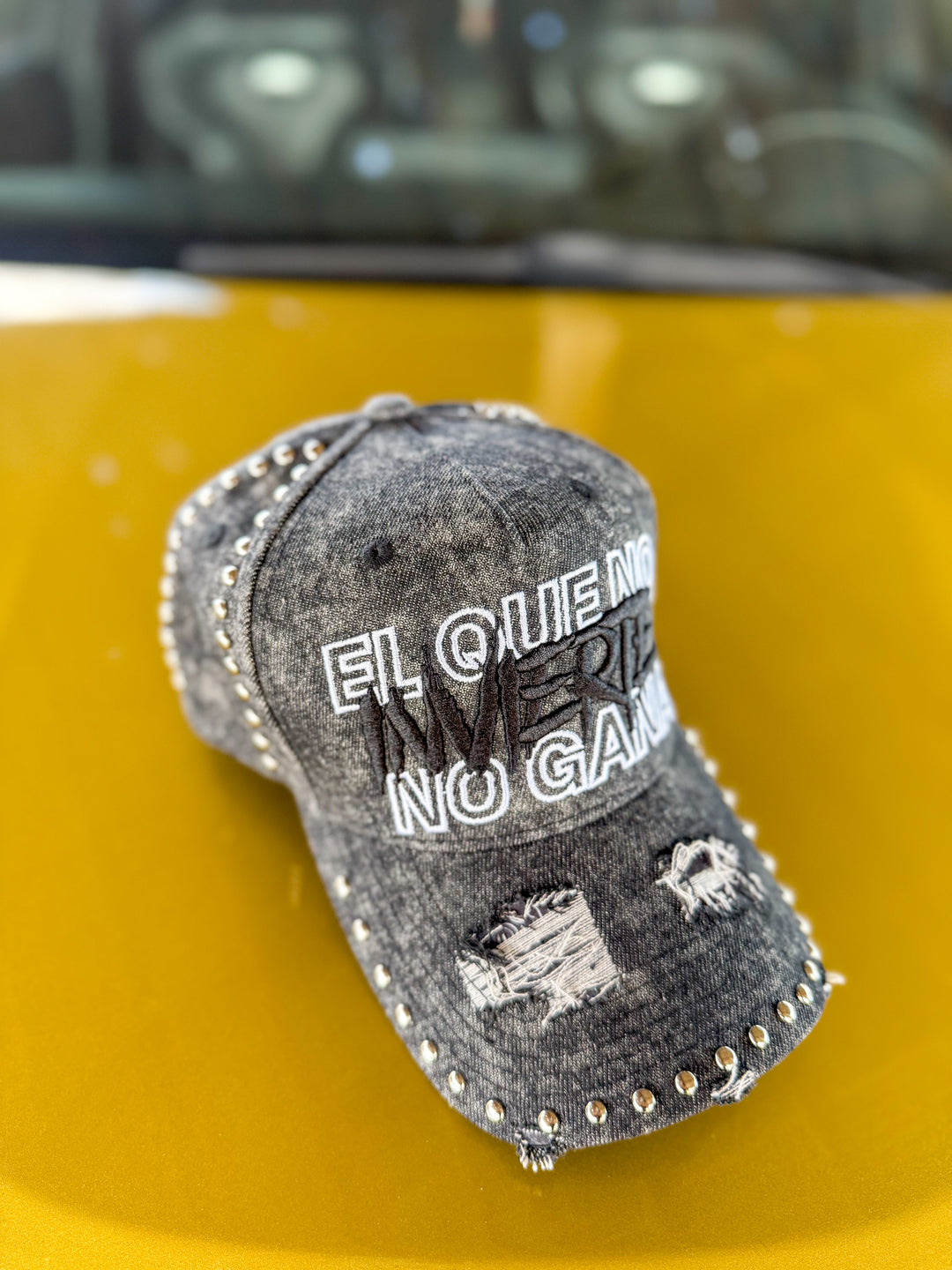 Black denim distressed Cap